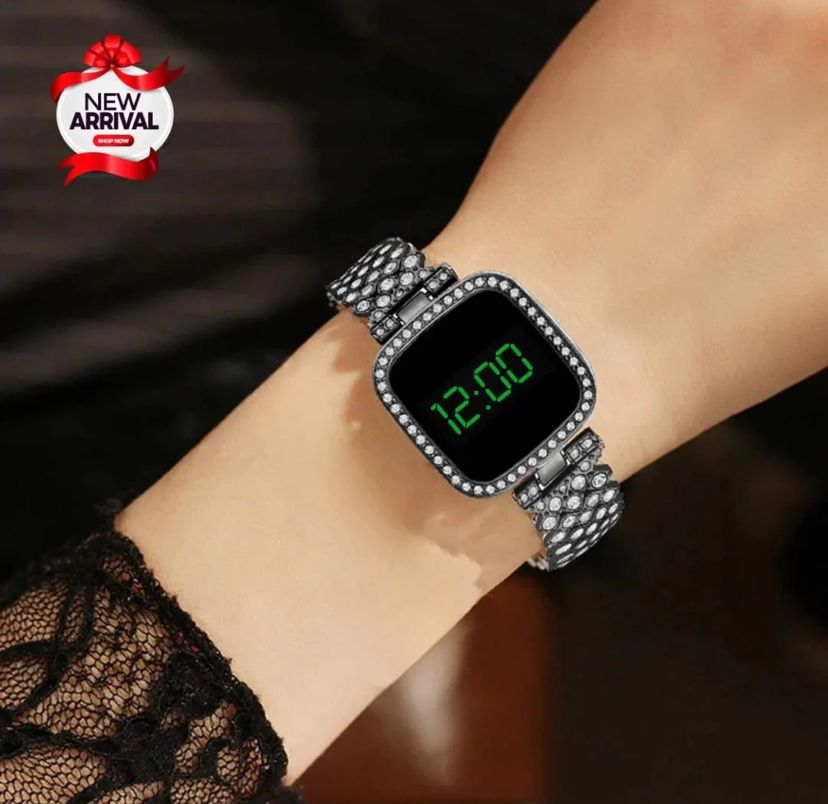 LED Touch Screen Fashionable Diamond Card Ladies Wrist Watch For Women