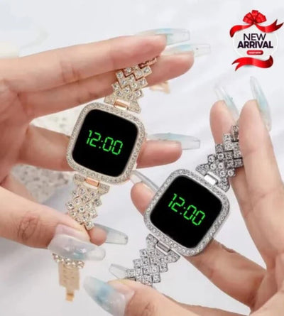 LED Touch Screen Fashionable Diamond Card Ladies Wrist Watch For Women