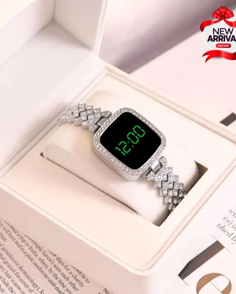 LED Touch Screen Fashionable Diamond Card Ladies Wrist Watch For Women