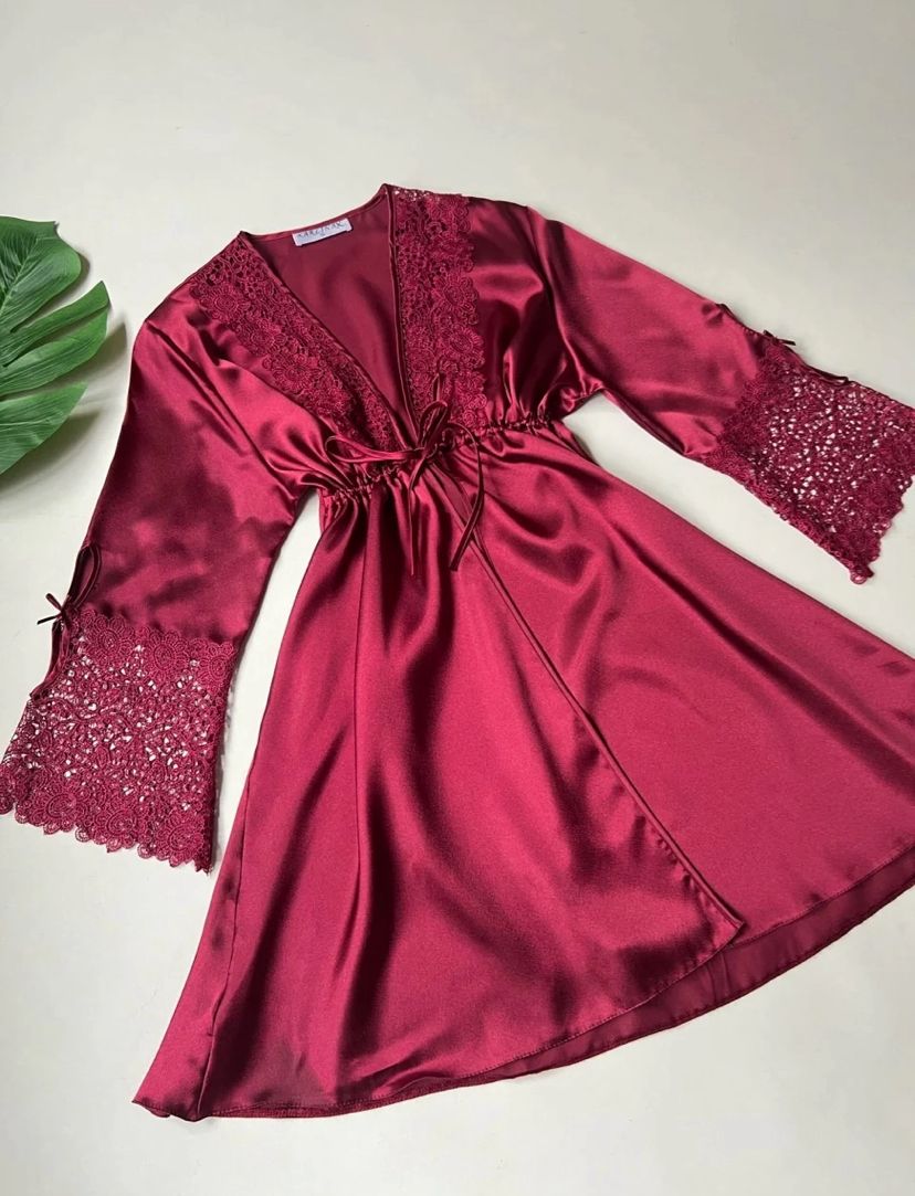 Silk Detailed 6-Piece Satin Nightgown Dressing Gown Set